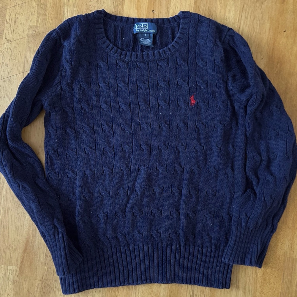 Polo by Ralph Lauren boys tee shirt cottonn cable knit navy sweater
